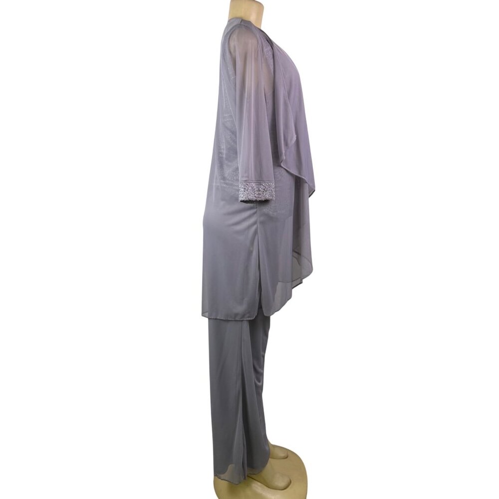 R&M Richards Womens Gray Polyester 3-Piece Jacket Top Pants Set Size 12 Formal W image 4